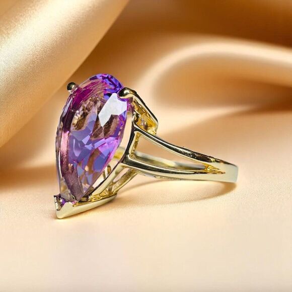 VINTAGE- 10K Gold -LARGE Natural Amethyst Ring- 5CTTW -Size 10 -Solitaire - 4.3g - Picture 10 of 16